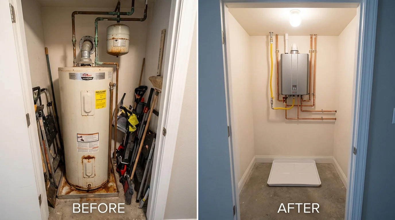 Tank water heater versus wall-mounted tankless unit comparison for Mission, KS homeowners